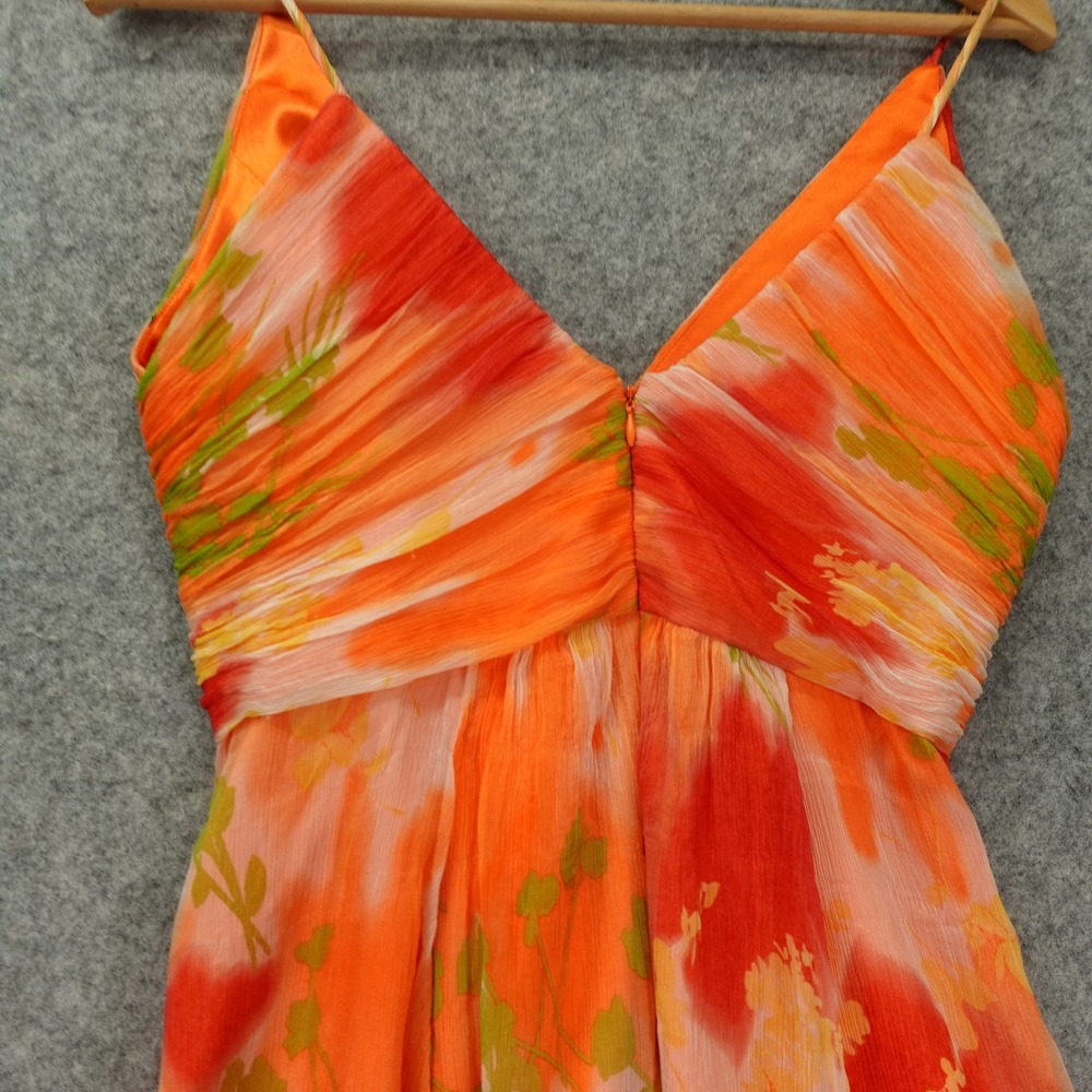Tropical Y2K Floral Silk Dress S Orange Fall Boho Crinkle Laundry Shelli Segal - Picture 9 of 13